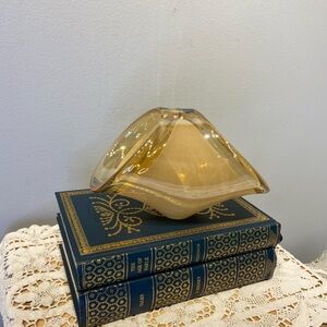 Hand Blown Art Glass Murano Style Basket Dish, Golden Luster